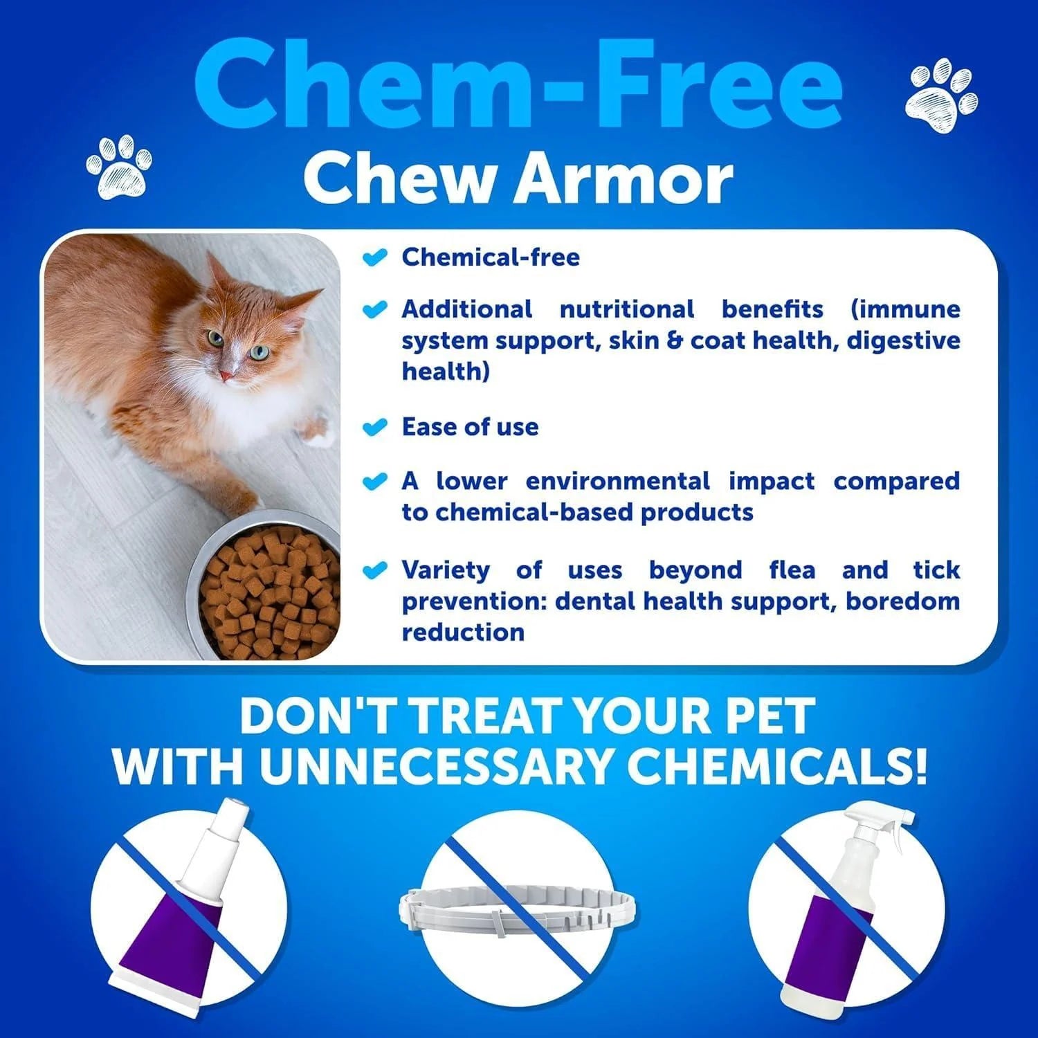 Flea Treatment for Cats Natural Flea and Tick Prevention Supplement for Cats Kittens Chewable Daily Oral Pills with Vitamins 135 Soft Chews Skin & Coat Dental Treats Digestion Made in USA